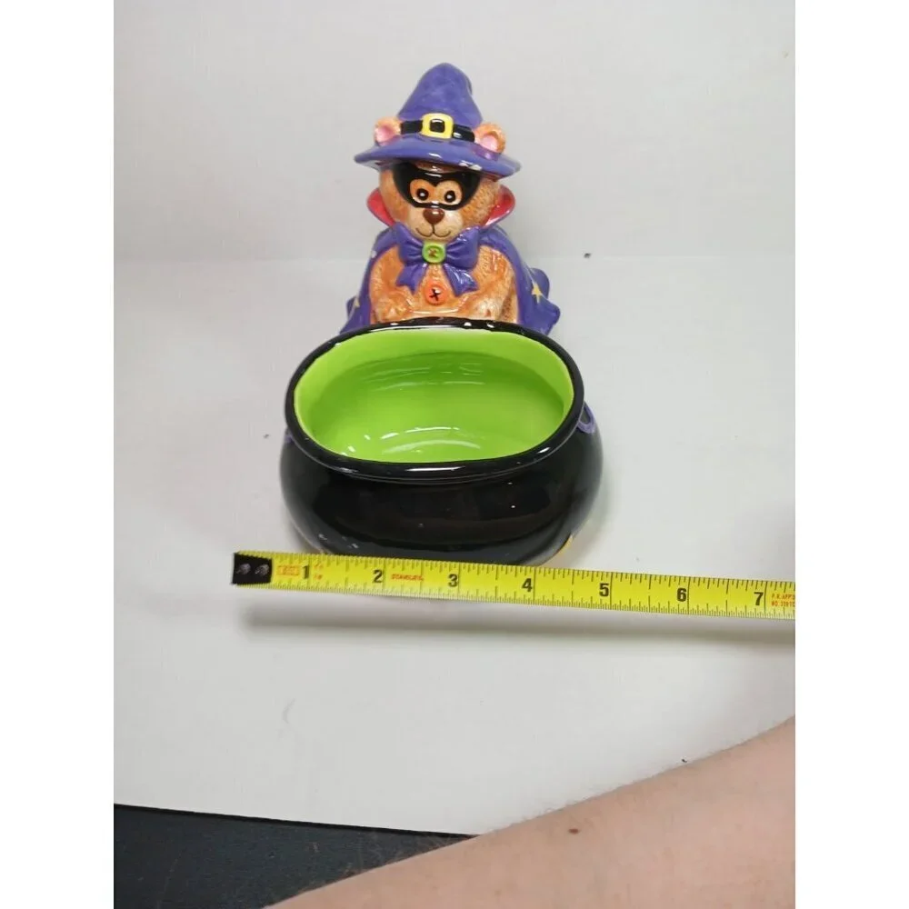 Vintage CKAO Ceramic Witch Bear With Cauldron Halloween Candy Dish